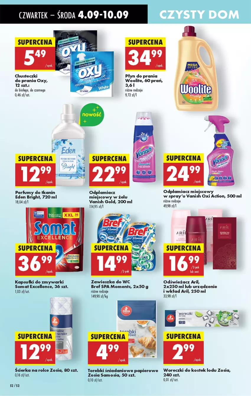 Gazetka promocyjna Biedronka - Od Czwartku - ważna 04.09 do 10.09.2025 - strona 72 - produkty: Bref, Chusteczki, Danio, LG, Moments, Odplamiacz, Papier, Perfum, Płyn do prania, Somat, Stek, Vanish, Vanish Gold, Woolite, Zawieszka do wc, Zmywarki