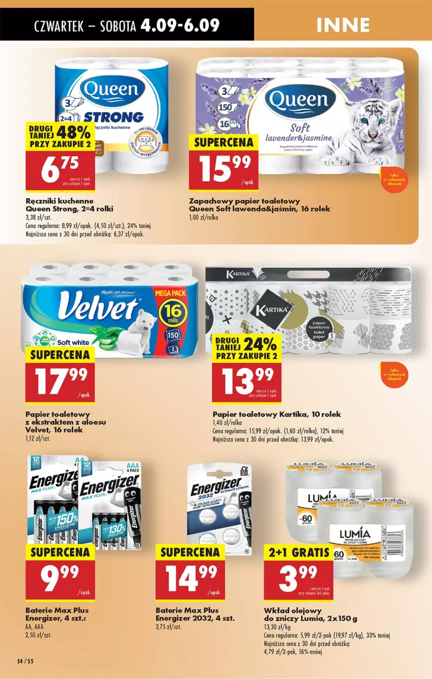 Gazetka promocyjna Biedronka - Od Czwartku - ważna 04.09 do 10.09.2025 - strona 76 - produkty: Energizer, Gra, Olej, Papier, Papier toaletowy, Ręcznik, Rolki, Velvet, Wkład olejowy, Znicz