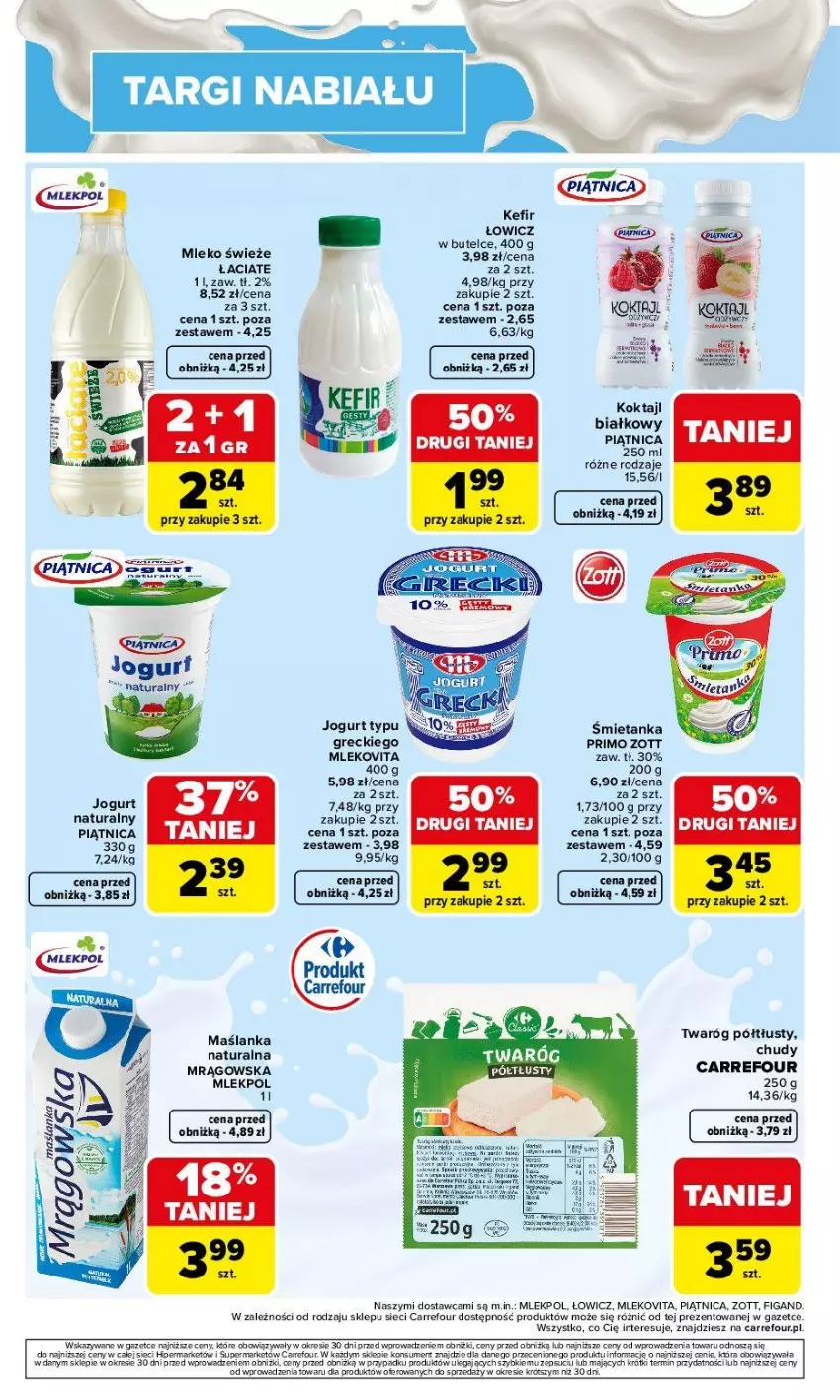 Gazetka promocyjna Carrefour - Gazetka Targi nabiału - ważna 18.05 do 23.05.2026 - strona 4 - produkty: Jogurt, Kefir, Maślanka, Mleko, Mlekovita, Piątnica, Twaróg, Twaróg półtłusty, Zott