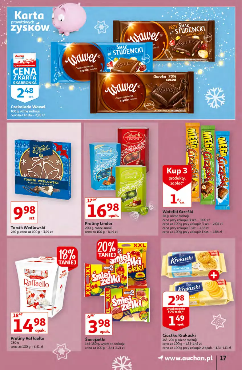 Gazetka promocyjna Auchan - Magia rabatów Hipermarkaty - ważna 12.11 do 17.11.2021 - strona 17 - produkty: Ciastka, Fa, Grześki, Krakus, Krakuski, Lindor, Praliny, Raffaello