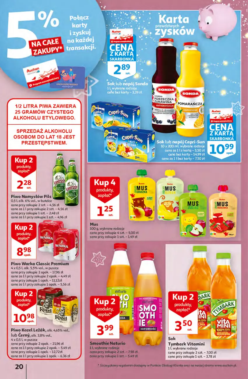 Gazetka promocyjna Auchan - Magia rabatów Hipermarkaty - ważna 12.11 do 17.11.2021 - strona 20 - produkty: Gra, Kozel, Mus, Namysłów, Piwa, Piwo, Por, Smoothie, Tymbark, Warka