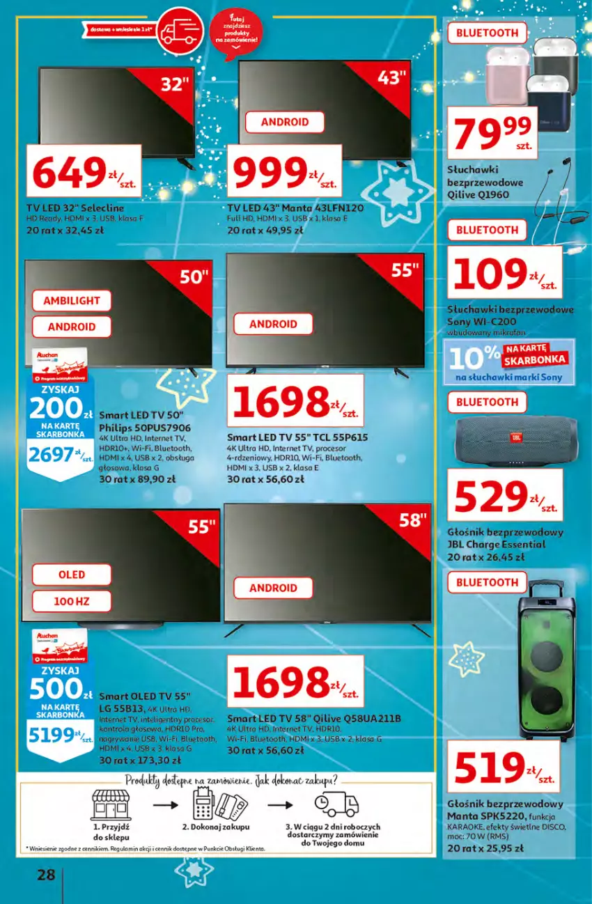 Gazetka promocyjna Auchan - Magia rabatów Hipermarkaty - ważna 12.11 do 17.11.2021 - strona 28 - produkty: Clin, Głośnik, Gry, Intel, JBL, LED TV, LG, Manta, Mikrofon, Philips, Procesor, Słuchawki, Słuchawki bezprzewodowe, Sony