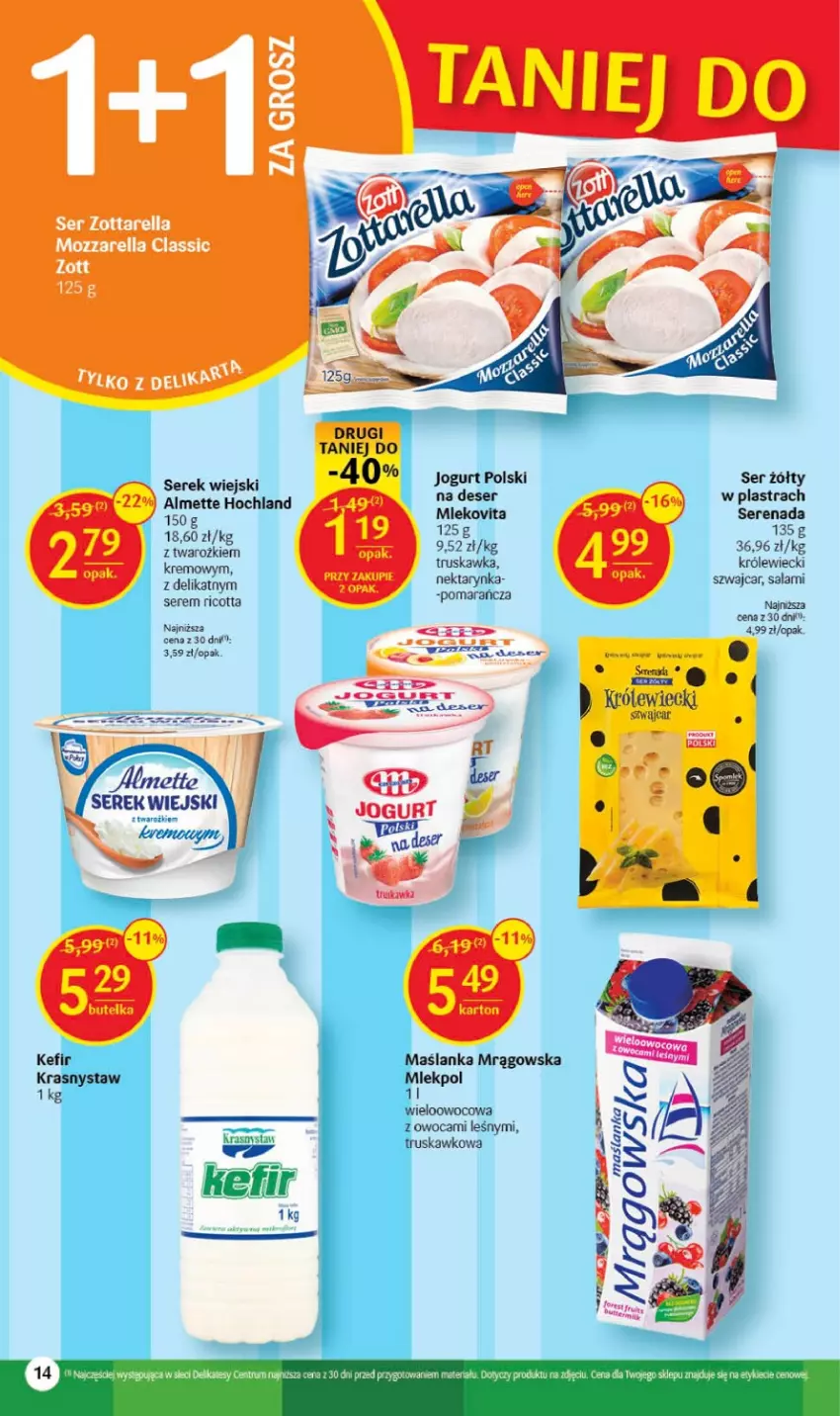 Gazetka promocyjna Delikatesy Centrum - Gazetka DC32 - ważna 17.08 do 23.08.2023 - strona 14 - produkty: Almette, Deser, Hochland, Jogurt, Kefir, Maślanka, Mleko, Mlekovita, Nektar, Nektarynka, Ricotta, Salami, Ser, Serek, Serek wiejski