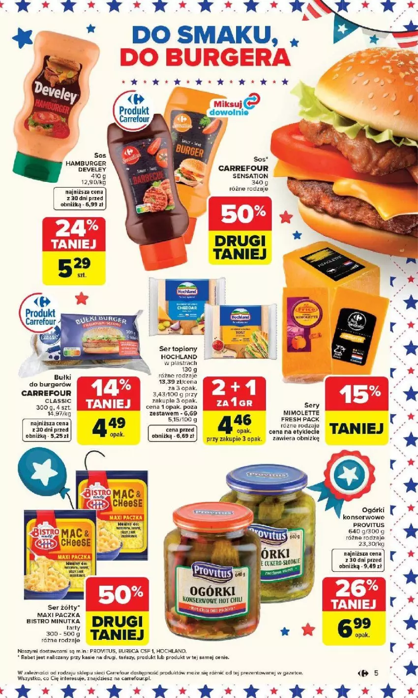 Gazetka promocyjna Carrefour - Gazetka Kuchnia amerykańska - ważna 20.04 do 02.05.2026 - strona 5 - produkty: Burger, Hochland, Lion, Mimolette, Sati, Ser, Ser topiony, Sos, Top