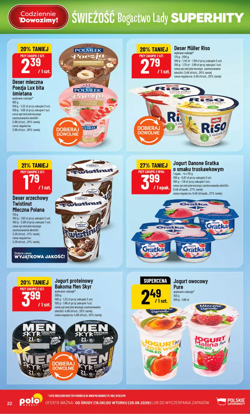 Gazetka promocyjna PoloMarket - Gazetka POLOmarket - ważna 19.08 do 25.08.2026 - strona 22 - produkty: Bakoma, Danone, Deser, Fa, Gra, Jogurt, Jogurt owocowy, LANA, Pur, Ser