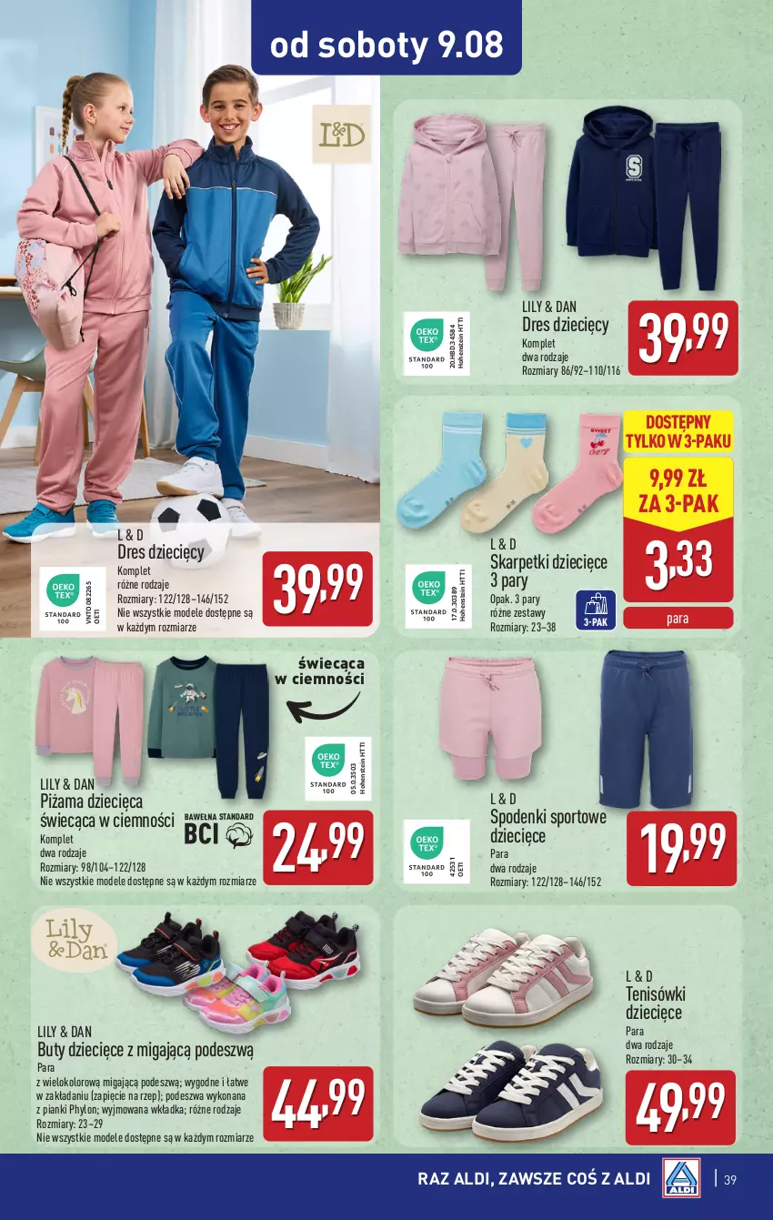 Gazetka promocyjna Aldi - Pełna oferta - ważna 04.08 do 09.08.2025 - strona 39 - produkty: Buty, Dres, Dzieci, Karp, Piżama, Por, Skarpetki, Sport, Tenisówki