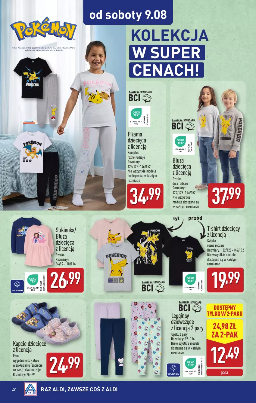 Gazetka promocyjna Aldi - Pełna oferta - ważna 04.08 do 09.08.2025 - strona 40 - produkty: Bluza, Dzieci, Gin, Kapcie, Legginsy, Piżama, Sukienka, T-shirt, Wełna