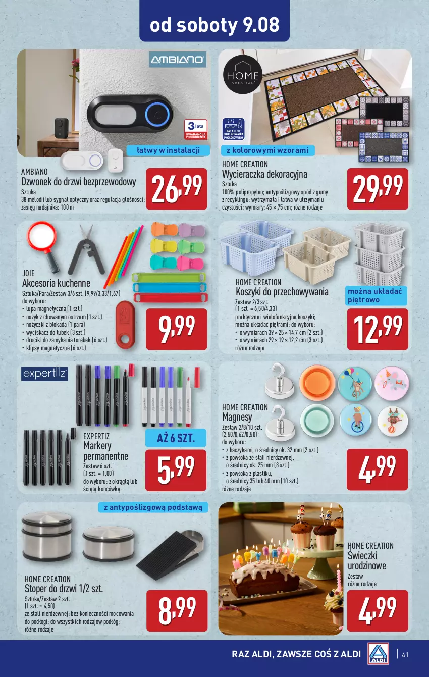 Gazetka promocyjna Aldi - Pełna oferta - ważna 04.08 do 09.08.2025 - strona 41 - produkty: Drzwi, Dzwonek, Haczyk, Kosz, Marker, Noż, Nożyczki, Top, Wycieraczka
