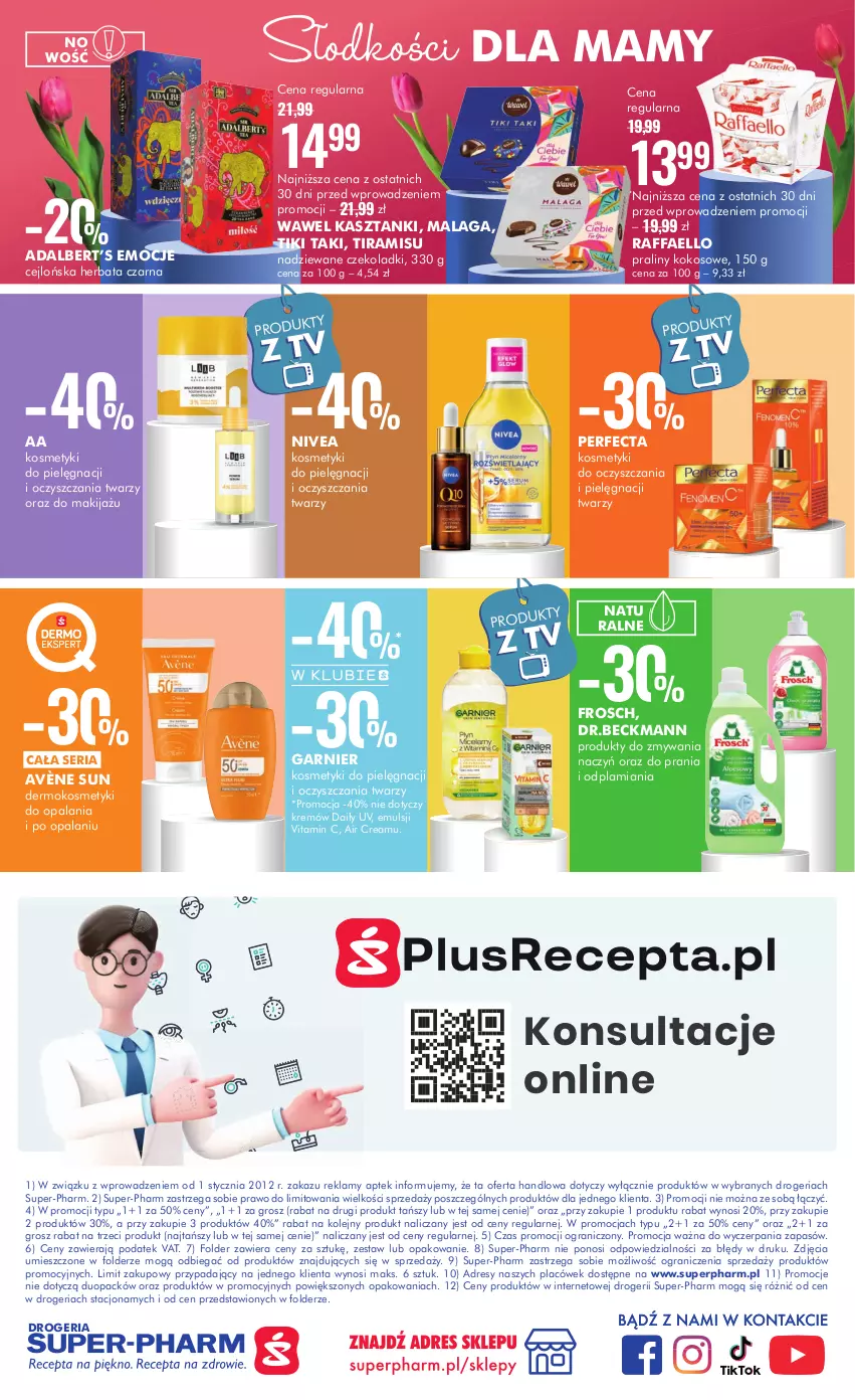 Gazetka promocyjna Super Pharm - ważna 15.05 do 28.05.2024 - strona 20 - produkty: Avène, Dres, Fa, Frosch, Garnier, Gra, Herbata, Herbata czarna, Kokos, Kosmetyki do pielęgnacji, Makijaż, Nivea, Olej, Perfecta, Praliny, Raffaello, Ser, Wawel