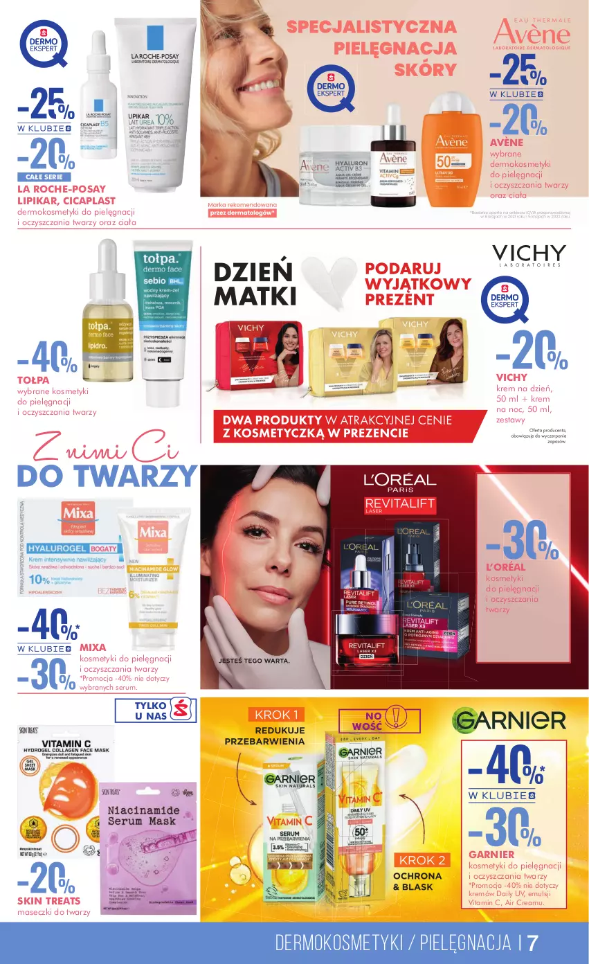 Gazetka promocyjna Super Pharm - ważna 15.05 do 28.05.2024 - strona 7 - produkty: Avène, Garnier, Kosmetyki do pielęgnacji, Krem na dzień, Krem na noc, L’Oréal, La Roche-Posay, Lipikar, Mixa, Rum, Ser, Serum, Tołpa, Vichy