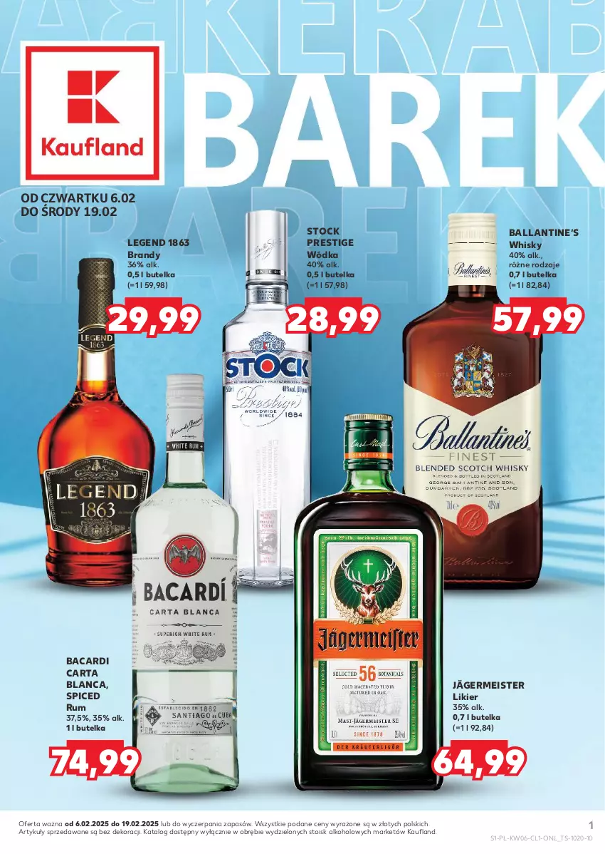 Gazetka promocyjna Kaufland - Barek Kauflandu - ważna 06.02 do 19.02.2025 - strona 1 - produkty: Bacardi, Brandy, Likier, Rum, Stock, Whisky, Wódka