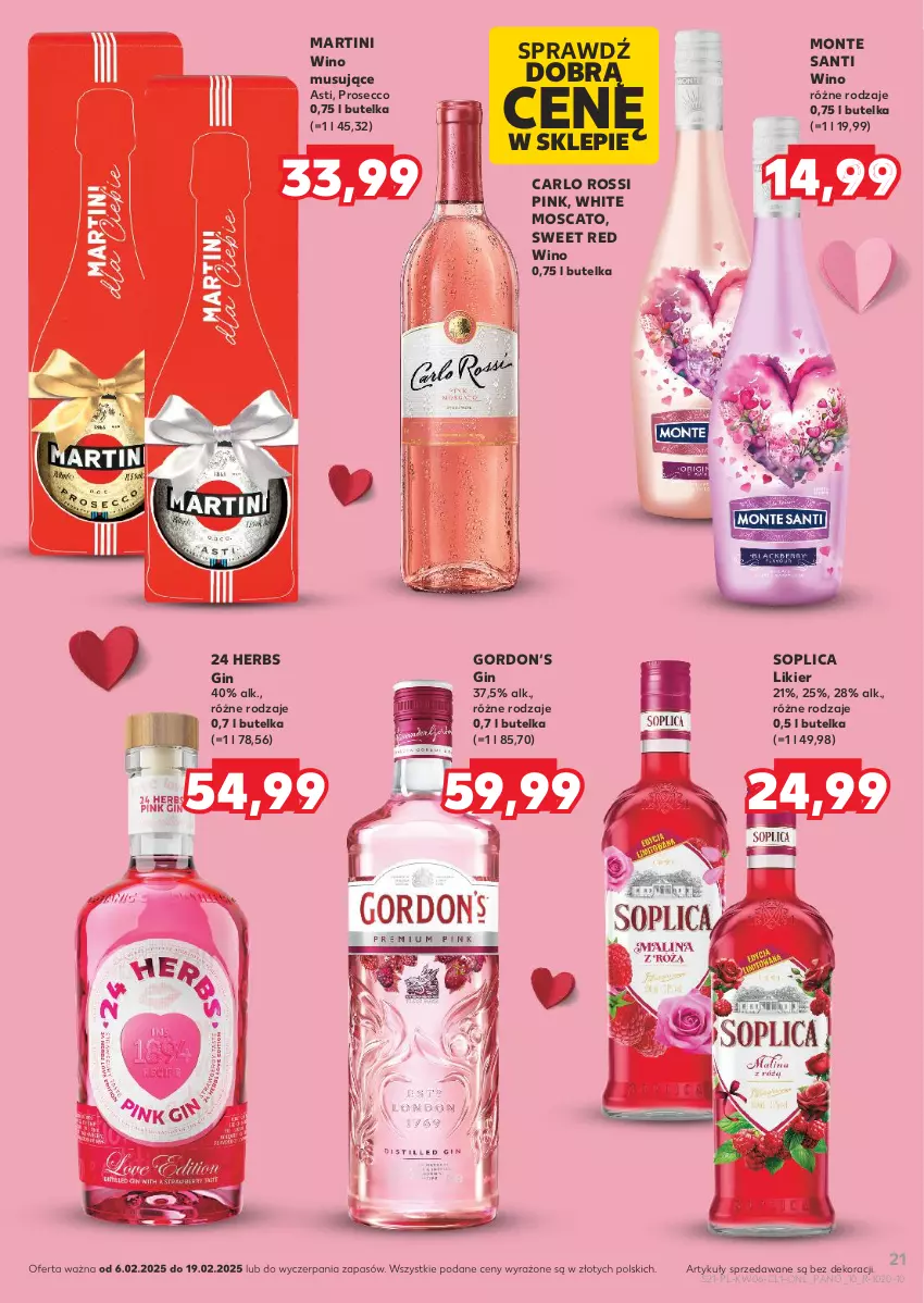 Gazetka promocyjna Kaufland - Barek Kauflandu - ważna 06.02 do 19.02.2025 - strona 21 - produkty: Carlo Rossi, Gin, Likier, Martini, Monte, Monte Santi, Mus, Prosecco, Soplica, Wino, Wino musujące