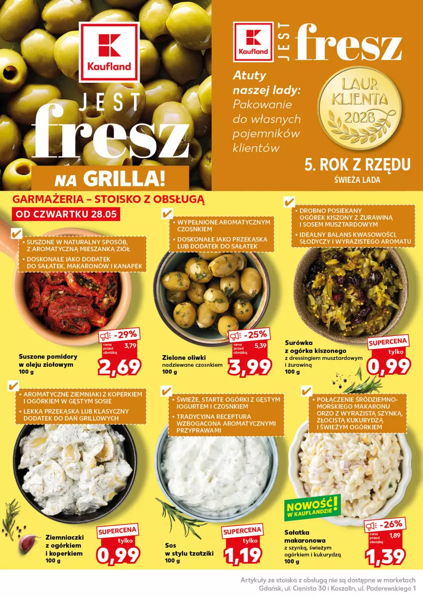 Gazetka promocyjna Kaufland - Mocny Start - ważna 01.06 do 02.06.2026 - strona 14 - produkty: Dres, EPEE, Grill, Jogurt, LG, Makaron, Mus, Ogórek, Olej, Oliwki, Pojemnik, Pomidory, Sos, Surówka, Suszone pomidory, Wanna, Ziemniaki
