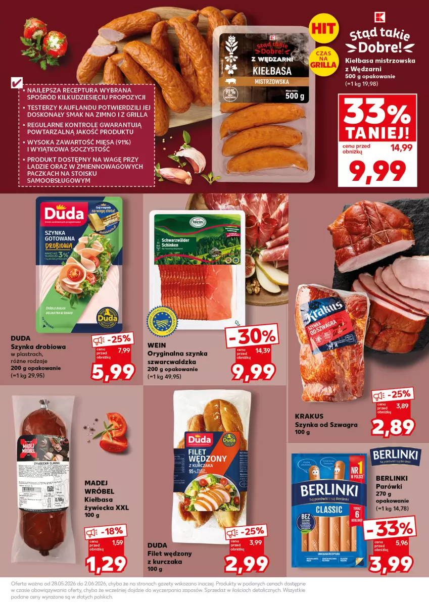 Gazetka promocyjna Kaufland - Mocny Start - ważna 01.06 do 02.06.2026 - strona 23 - produkty: Berlinki, Duda, Gin, Gra, Kiełbasa, Krakus, Kurczak, Parówki, Szynka
