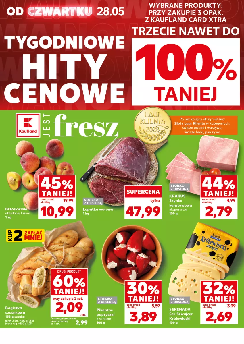 Gazetka promocyjna Kaufland - Mocny Start - ważna 01.06 do 02.06.2026 - strona 8 - produkty: Brzoskwinie, Krakus, Laur, Olej, Owoce, Piec, Pieczywo, Ser, Szynka, Warzywa