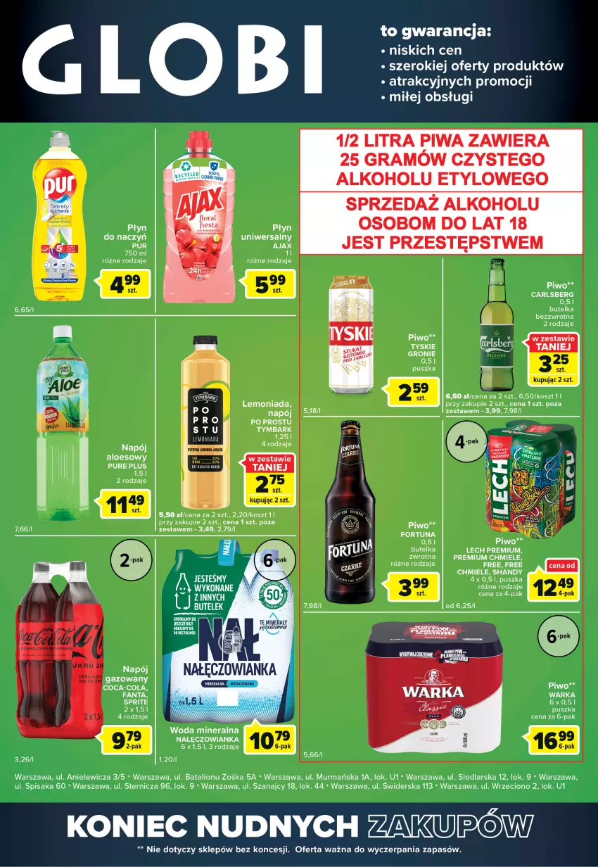 Gazetka promocyjna Carrefour - Gazetka Globi - ważna 21.06 do 27.06.2022 - strona 2 - produkty: Carlsberg, Fa, Fanta, Fortuna, Gra, Kosz, Lemoniada, Lion, Nałęczowianka, Napój, Piwa, Piwo, Pur, Tyskie, Warka, Woda, Woda mineralna