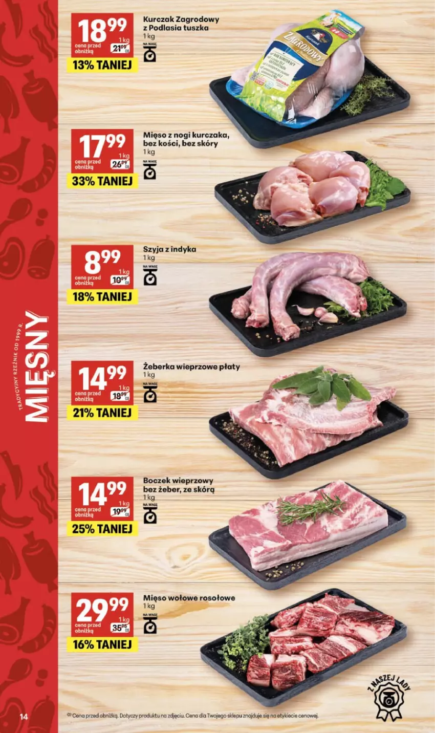 Gazetka promocyjna Delikatesy Centrum - Franczyza DC27 Czwartek - ważna 02.07 do 08.07.2026 - strona 14 - produkty: Boczek, Boczek wieprzowy, Kurczak, Mięso, Mięso wołowe, Tusz