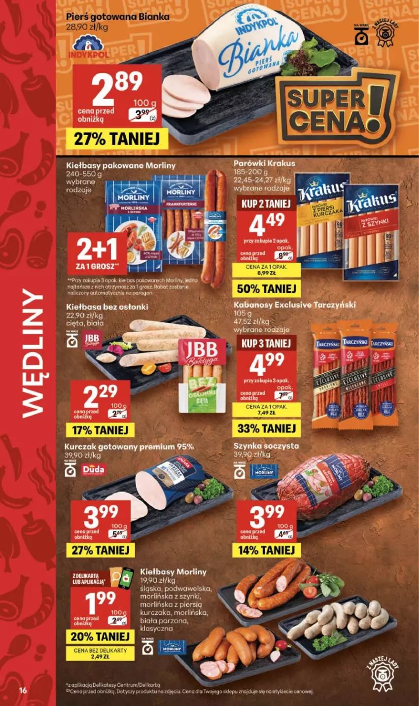 Gazetka promocyjna Delikatesy Centrum - Franczyza DC27 Czwartek - ważna 02.07 do 08.07.2026 - strona 16 - produkty: Kabanos, Kiełbasa, Krakus, Kurczak, Morliny, Parówki, Rum, Wawel