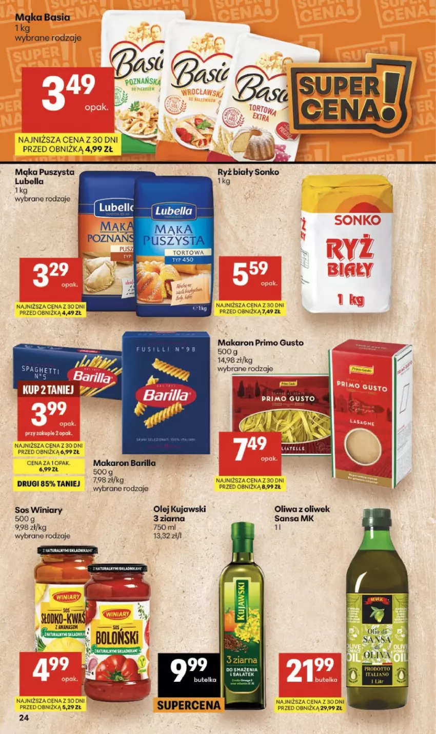 Gazetka promocyjna Delikatesy Centrum - Franczyza DC27 Czwartek - ważna 02.07 do 08.07.2026 - strona 24 - produkty: Barilla, Basia, Bell, Bella, Kujawski, Lubella, Mąka, Makaron, Olej, Oliwa, Oliwa z oliwek, Ryż, Ryż biały, Sałat, Sonko, Sos, Winiary