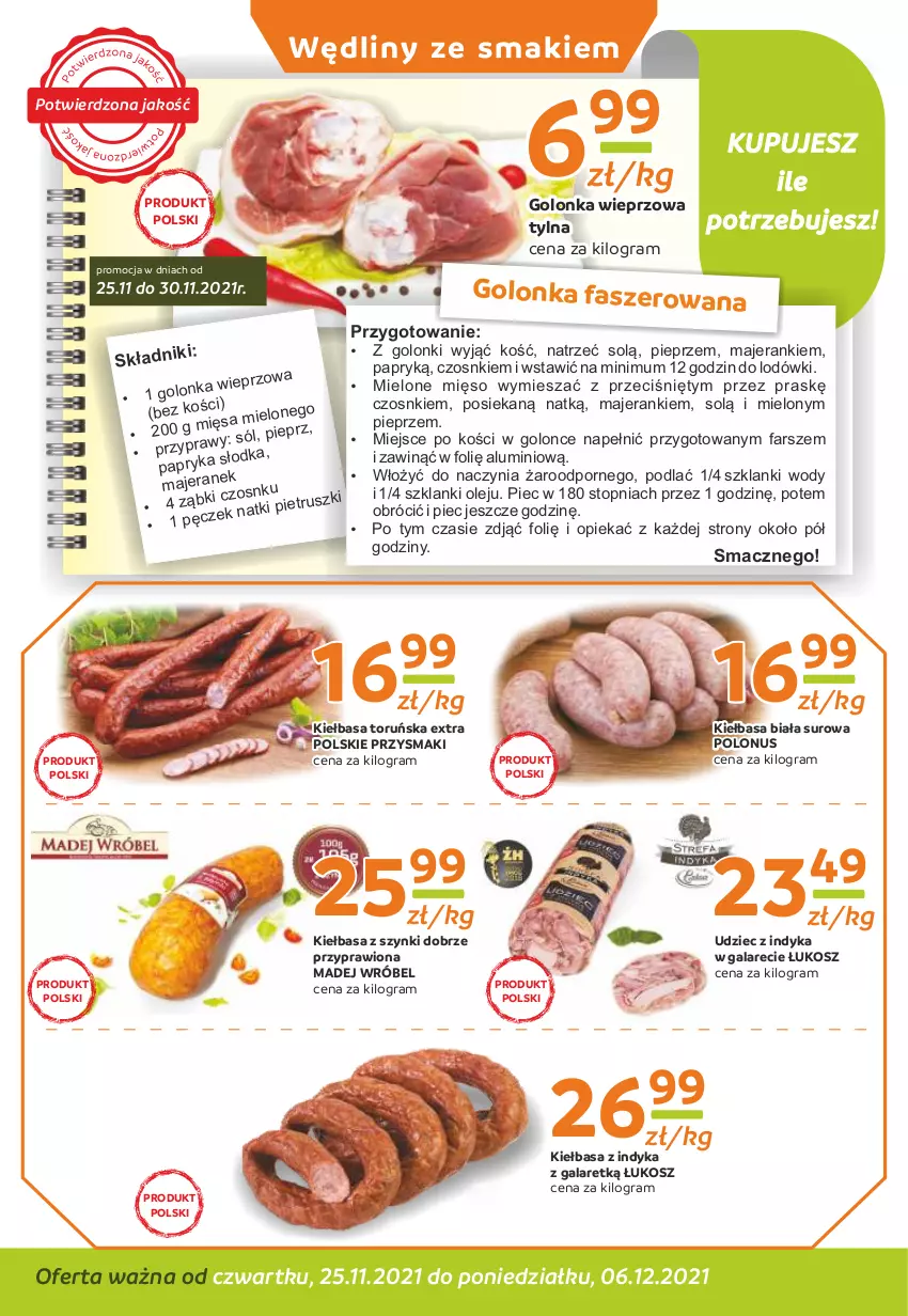 Gazetka promocyjna Gama - Gazetka Gama - ważna 25.11 do 06.12.2021 - strona 2 - produkty: Fa, Gala, Golonka wieprzowa, Gra, Kiełbasa, Kiełbasa biała, Kosz, Lanki, Madej Wróbel, Mięso, Olej, Piec, Pieprz, Por, Przysmaki, Sól, Top, Udziec z indyka, Udziec z indyka w galarecie