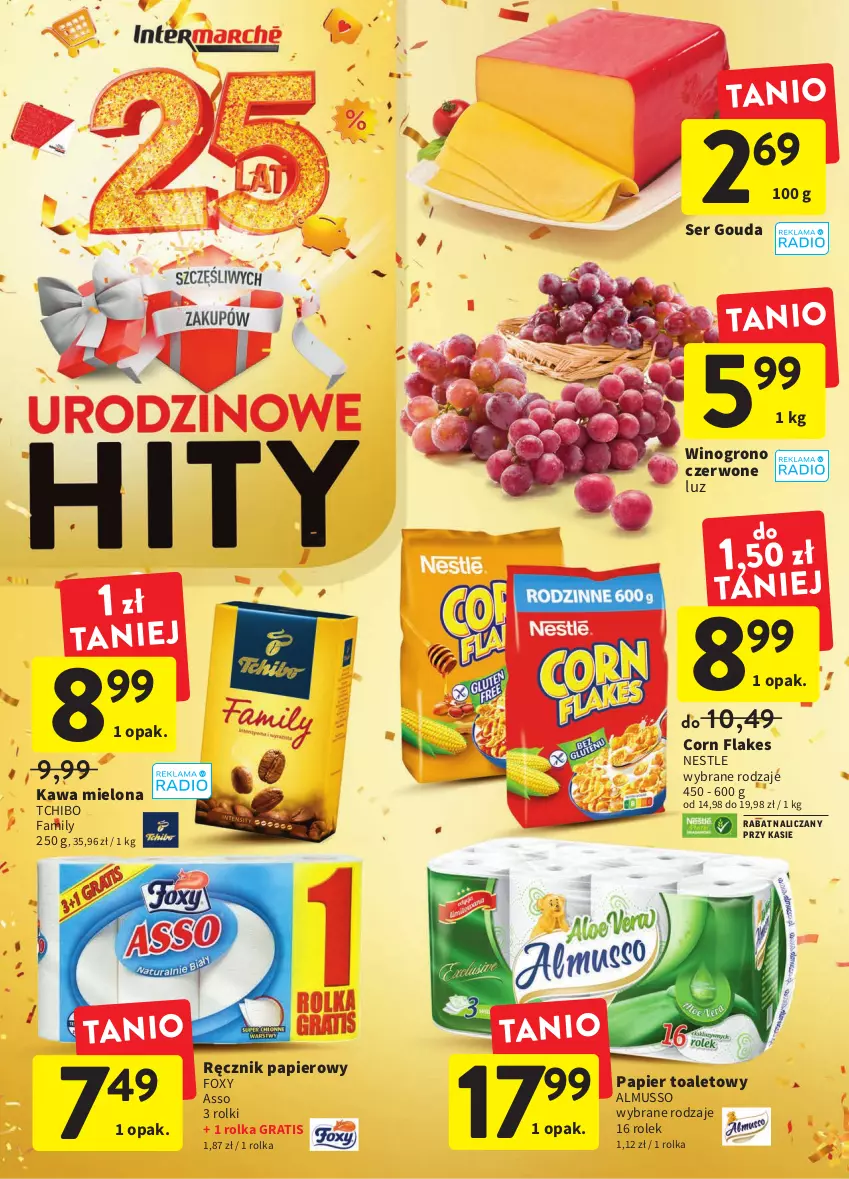 Gazetka promocyjna Intermarche - Gazetka Intermarche - ważna 13.10 do 19.10.2022 - strona 12 - produkty: Corn flakes, Fa, Foxy, Gouda, Gra, Kawa, Kawa mielona, Mus, Papier, Papier toaletowy, Ręcznik, Rolki, Ser, Tchibo, Tchibo Family, Wino