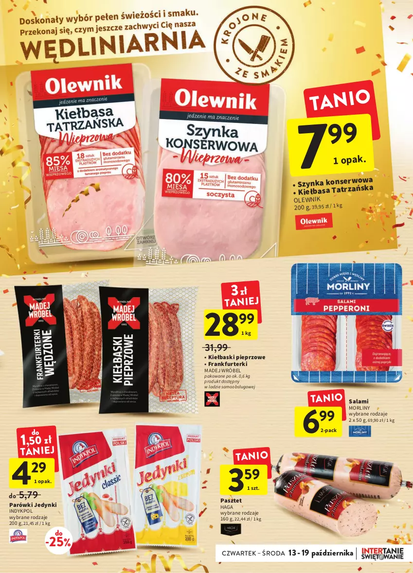 Gazetka promocyjna Intermarche - Gazetka Intermarche - ważna 13.10 do 19.10.2022 - strona 21 - produkty: Frankfurterki, Kiełbasa, Kiełbaski pieprzowe, Madej Wróbel, Morliny, Olewnik, Parówki, Pasztet, Pieprz, Salami, Ser, Szynka