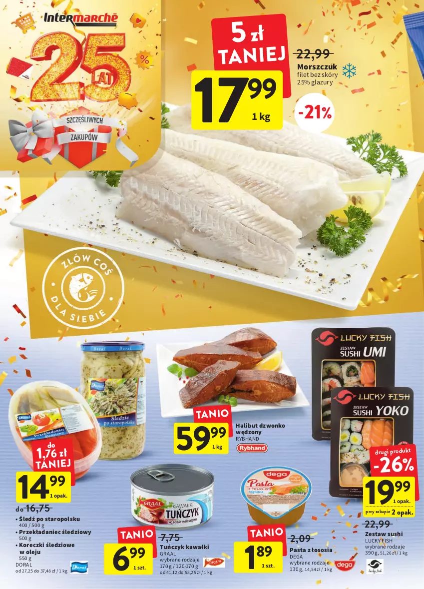 Gazetka promocyjna Intermarche - Gazetka Intermarche - ważna 13.10 do 19.10.2022 - strona 22 - produkty: Dega, Gra, Graal, Halibut, Kawa, Koreczki śledziowe, Lazur, Olej, Sos, Sushi, Tuńczyk