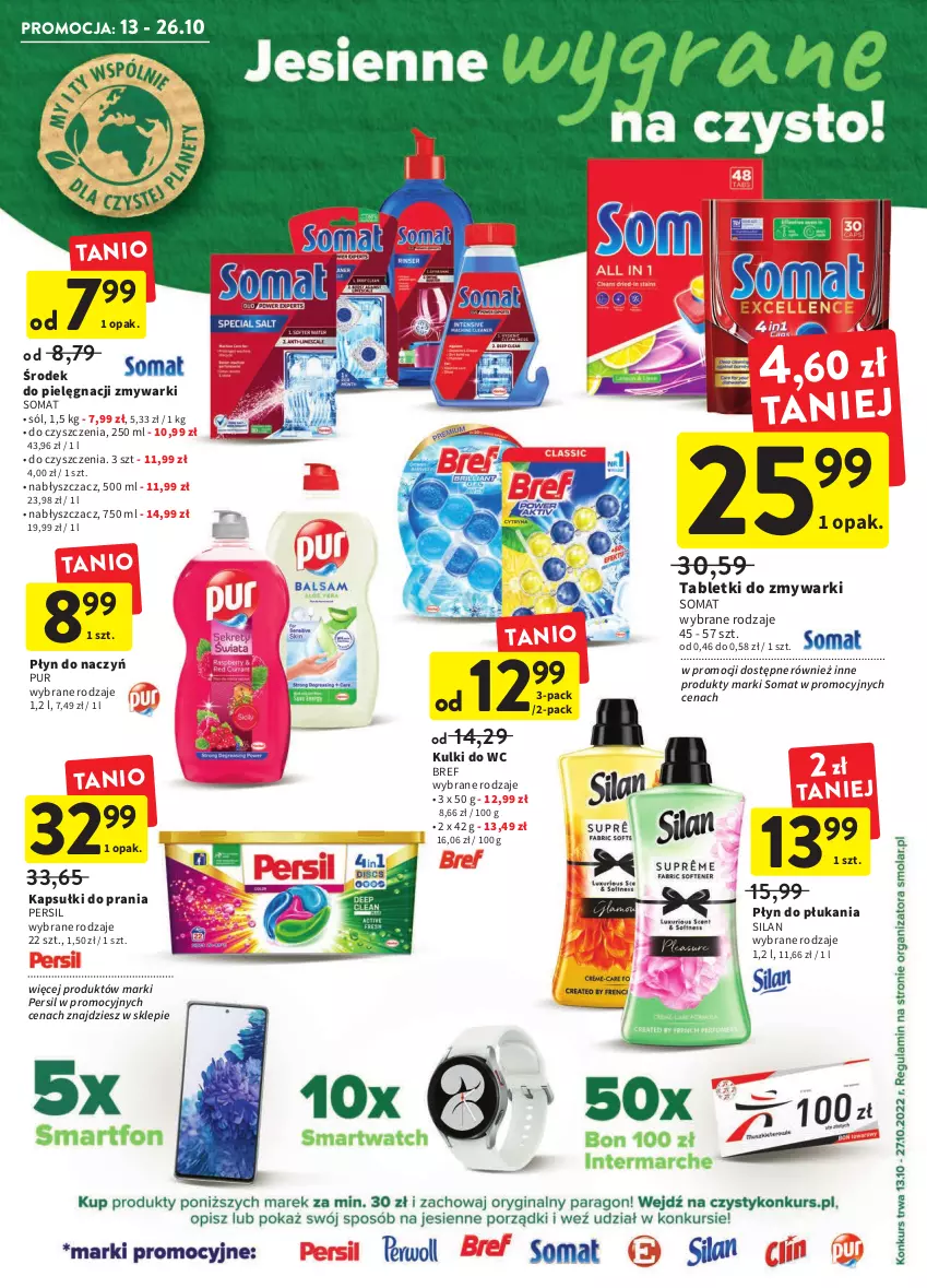 Gazetka promocyjna Intermarche - Gazetka Intermarche - ważna 13.10 do 19.10.2022 - strona 33 - produkty: Bref, Kapsułki do prania, Kulki do wc, Persil, Płyn do płukania, Pur, Silan, Sól, Somat, Tablet, Tabletki do zmywarki, Zmywarki