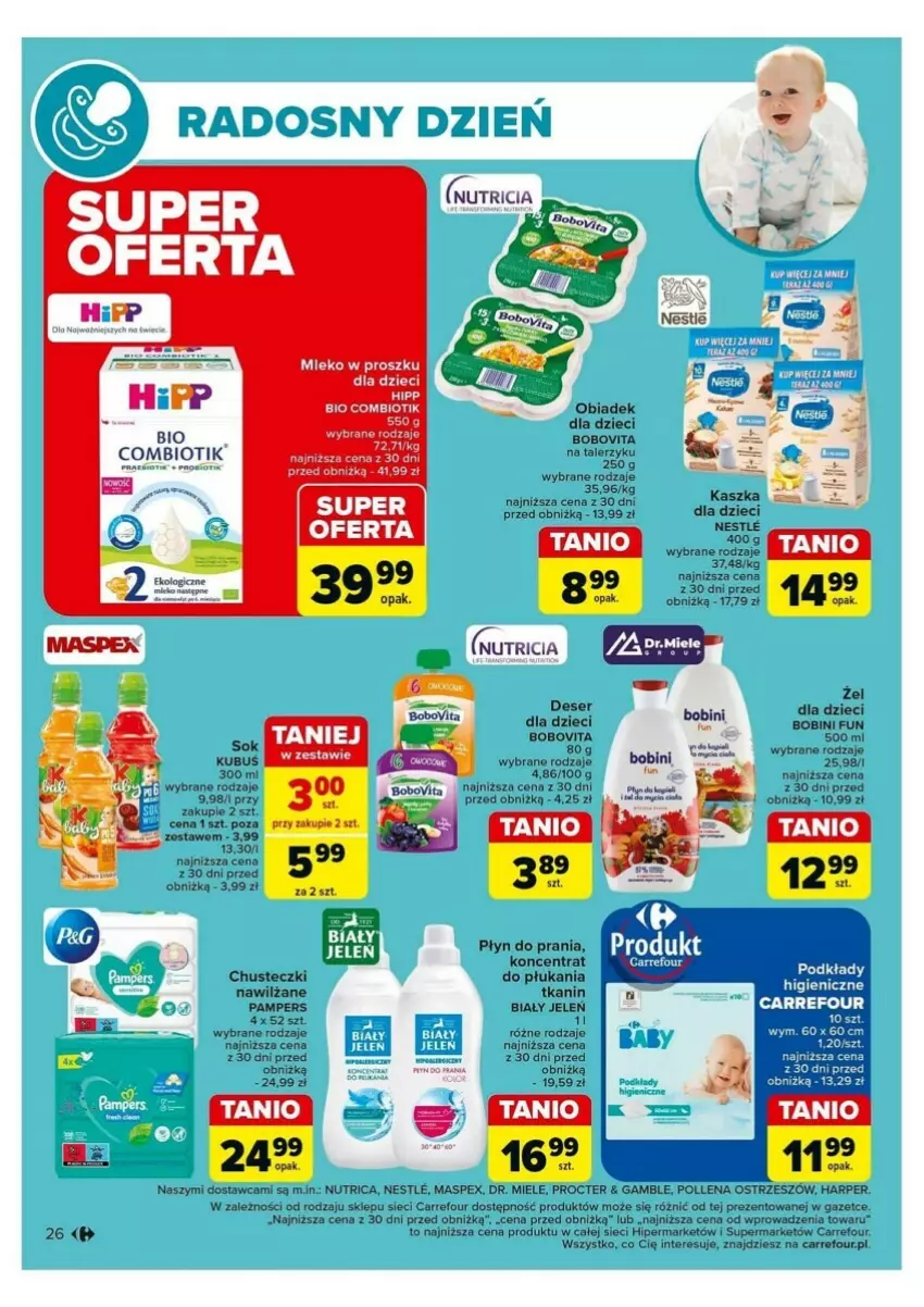 Gazetka promocyjna Carrefour - ważna 04.06 do 08.06.2024 - strona 24 - produkty: Biały Jeleń, BoboVita, Chusteczki, Deser, Dzieci, Fa, Mleko, Mleko w proszku, Pampers, Płyn do prania, Podkład, Ser, Vita C