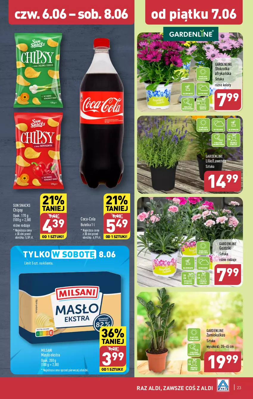 Gazetka promocyjna Aldi - Pełna oferta - ważna 03.06 do 08.06.2024 - strona 23 - produkty: Chipsy, Coca-Cola, Masło, Sok