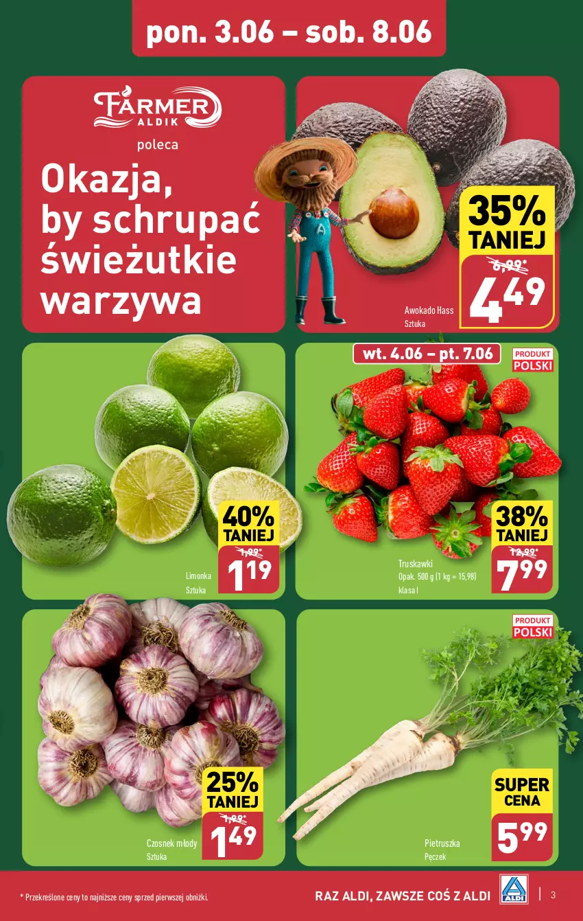 Gazetka promocyjna Aldi - Pełna oferta - ważna 03.06 do 08.06.2024 - strona 3 - produkty: Czosnek, Limonka, Pietruszka, Truskawki, Warzywa