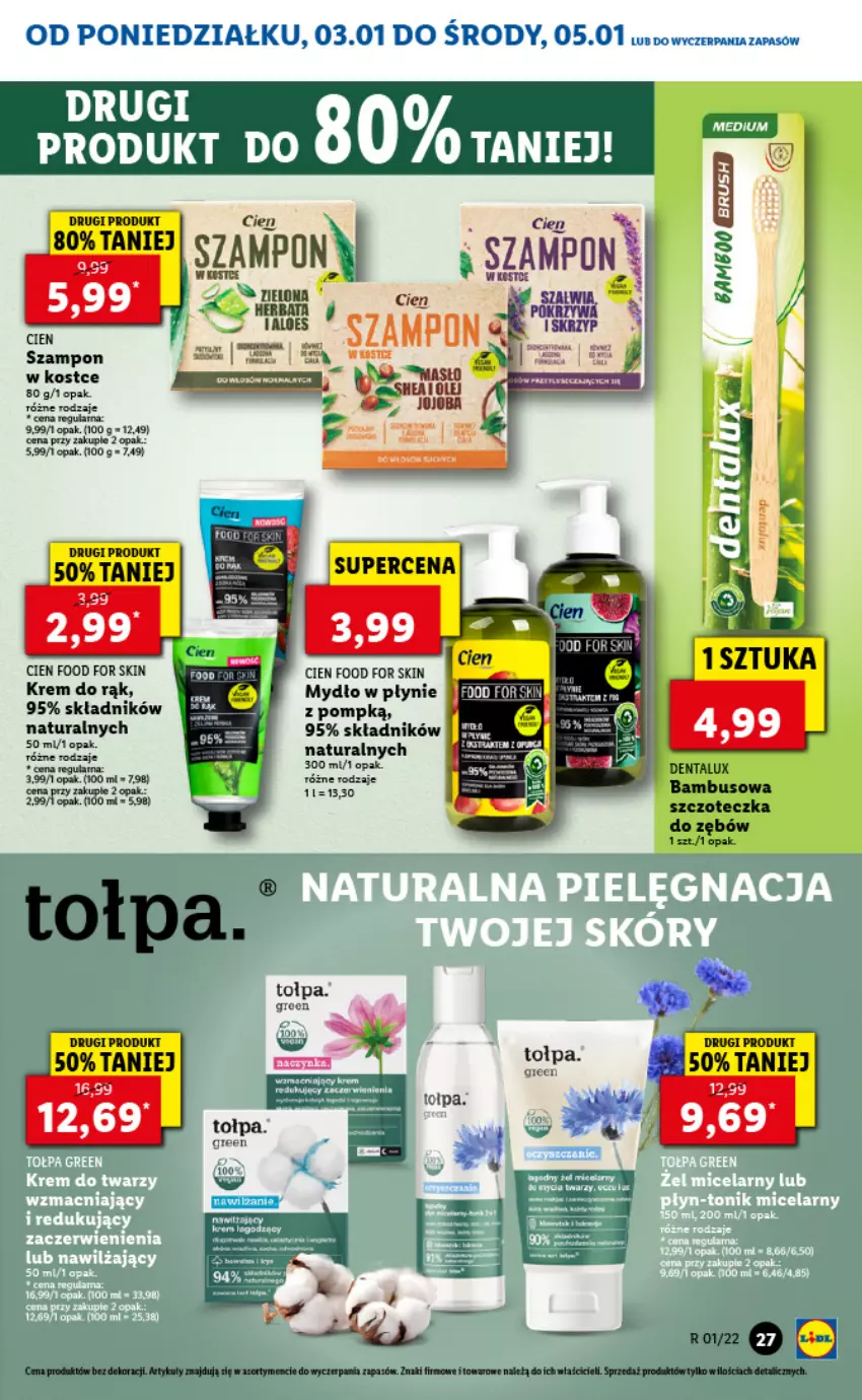 Gazetka promocyjna Lidl - GAZETKA - ważna 03.01 do 05.01.2022 - strona 27 - produkty: Krem do rąk, Mydło, Mydło w płynie, Szampon, Szczoteczka, Szczoteczka do zębów