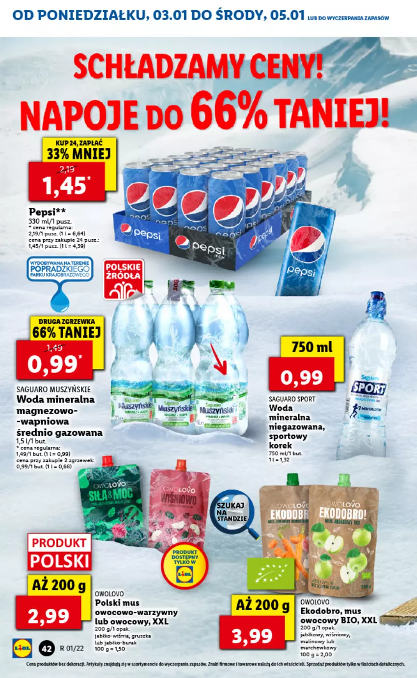 Gazetka promocyjna Lidl - GAZETKA - ważna 03.01 do 05.01.2022 - strona 42 - produkty: Fa, Magnez, Mus, Napoje, Obraz, Por, Sport, Woda, Woda mineralna