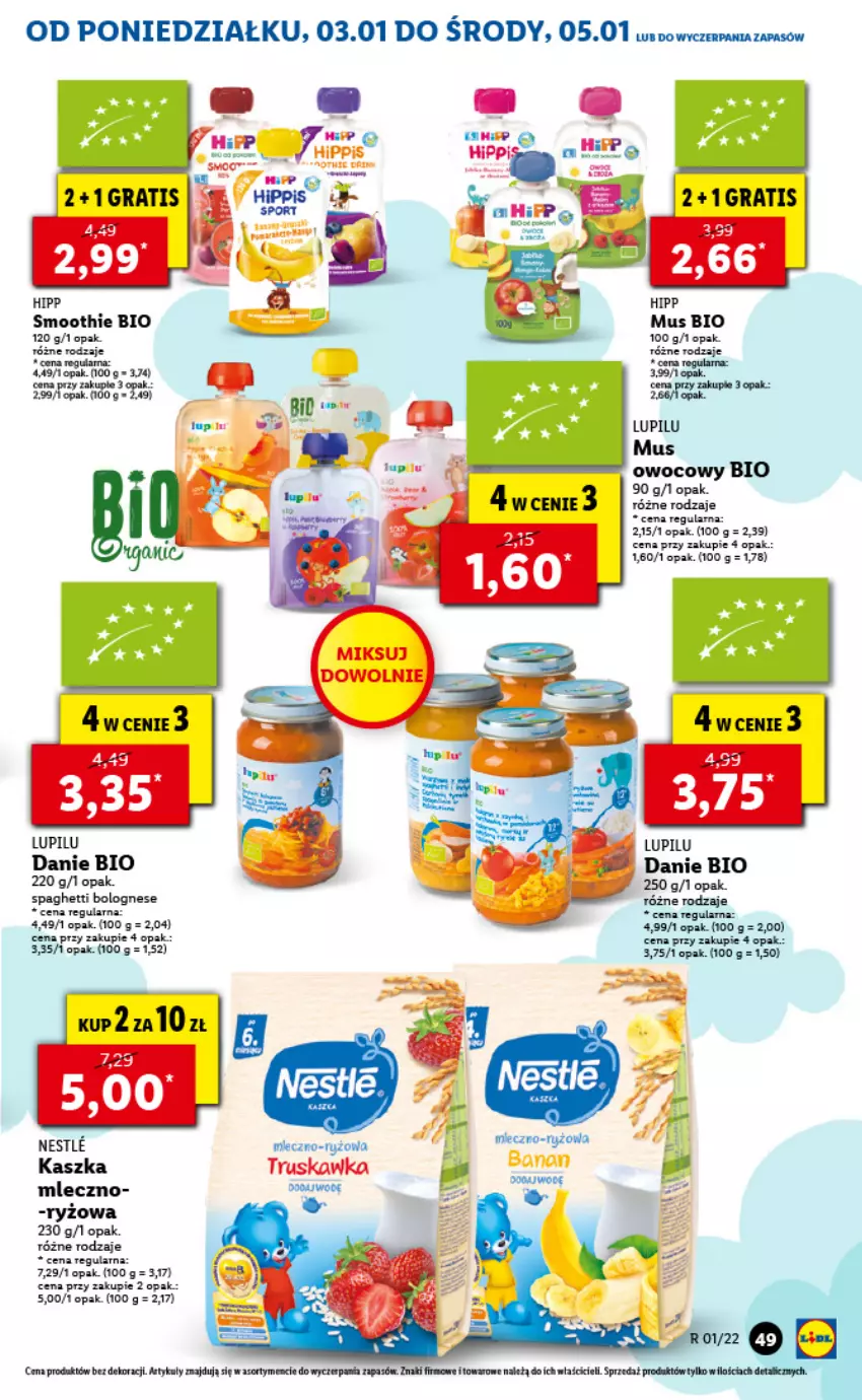 Gazetka promocyjna Lidl - GAZETKA - ważna 03.01 do 05.01.2022 - strona 49 - produkty: Fa, HiPP, Miecz, Mus, Ryż, Ser, Smoothie, Spaghetti