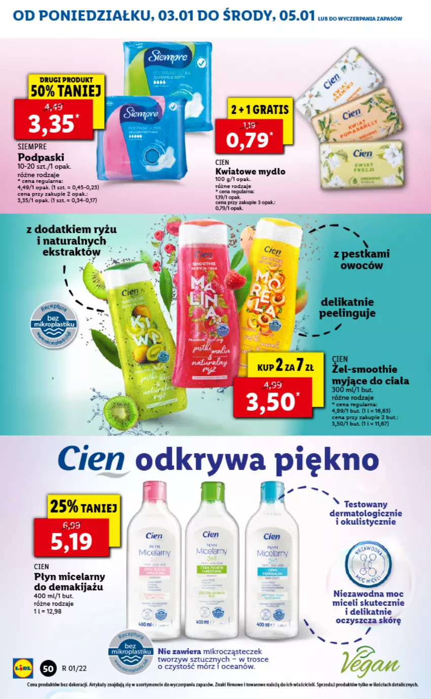 Gazetka promocyjna Lidl - GAZETKA - ważna 03.01 do 05.01.2022 - strona 50 - produkty: Makijaż, Mydło, Płyn micelarny, Podpaski