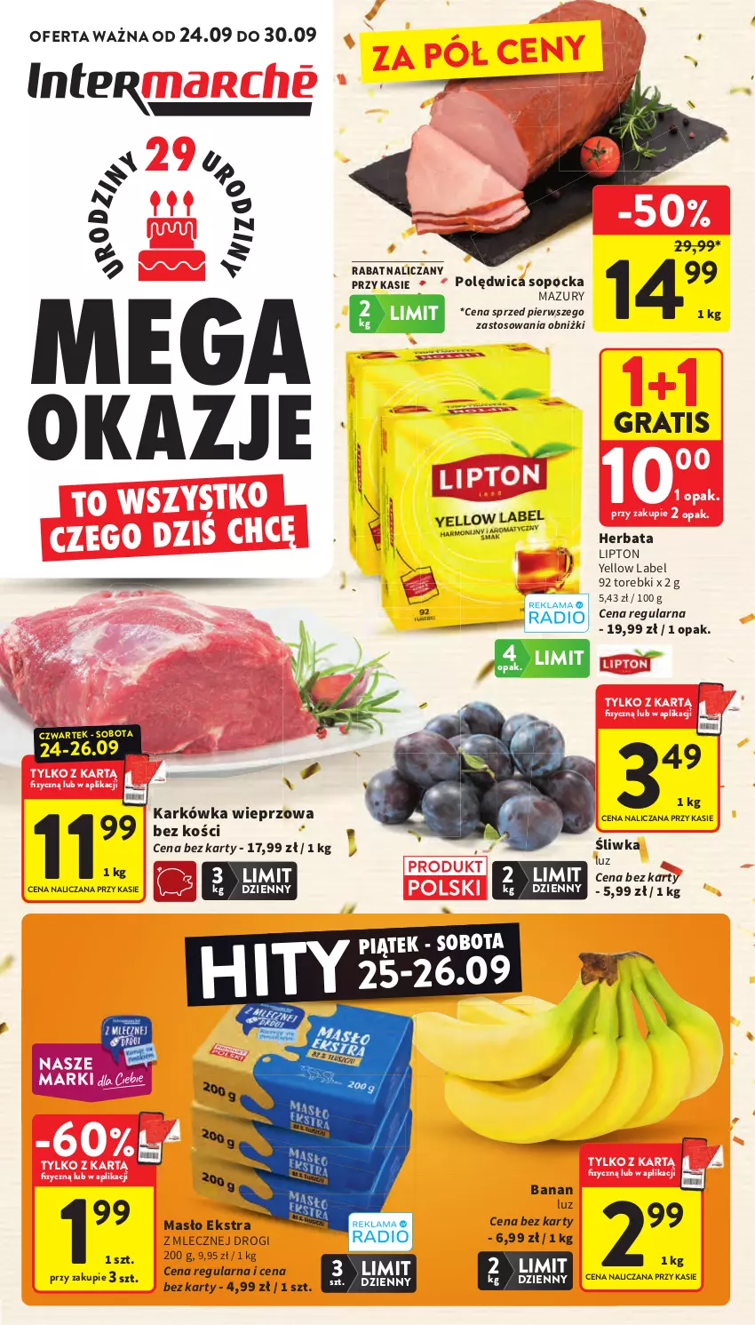 Gazetka promocyjna Intermarche - Gazetka promocyjna - ważna 24.09 do 30.09.2026 - strona 1 - produkty: Gra, Herbata, Karkówka wieprzowa, Lipton, Masło, Polędwica