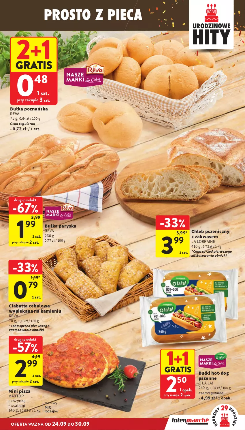 Gazetka promocyjna Intermarche - Gazetka promocyjna - ważna 24.09 do 30.09.2026 - strona 19 - produkty: Bułka, Chleb, Ciabatta, Gra, Piec, Pizza, Salami, Top