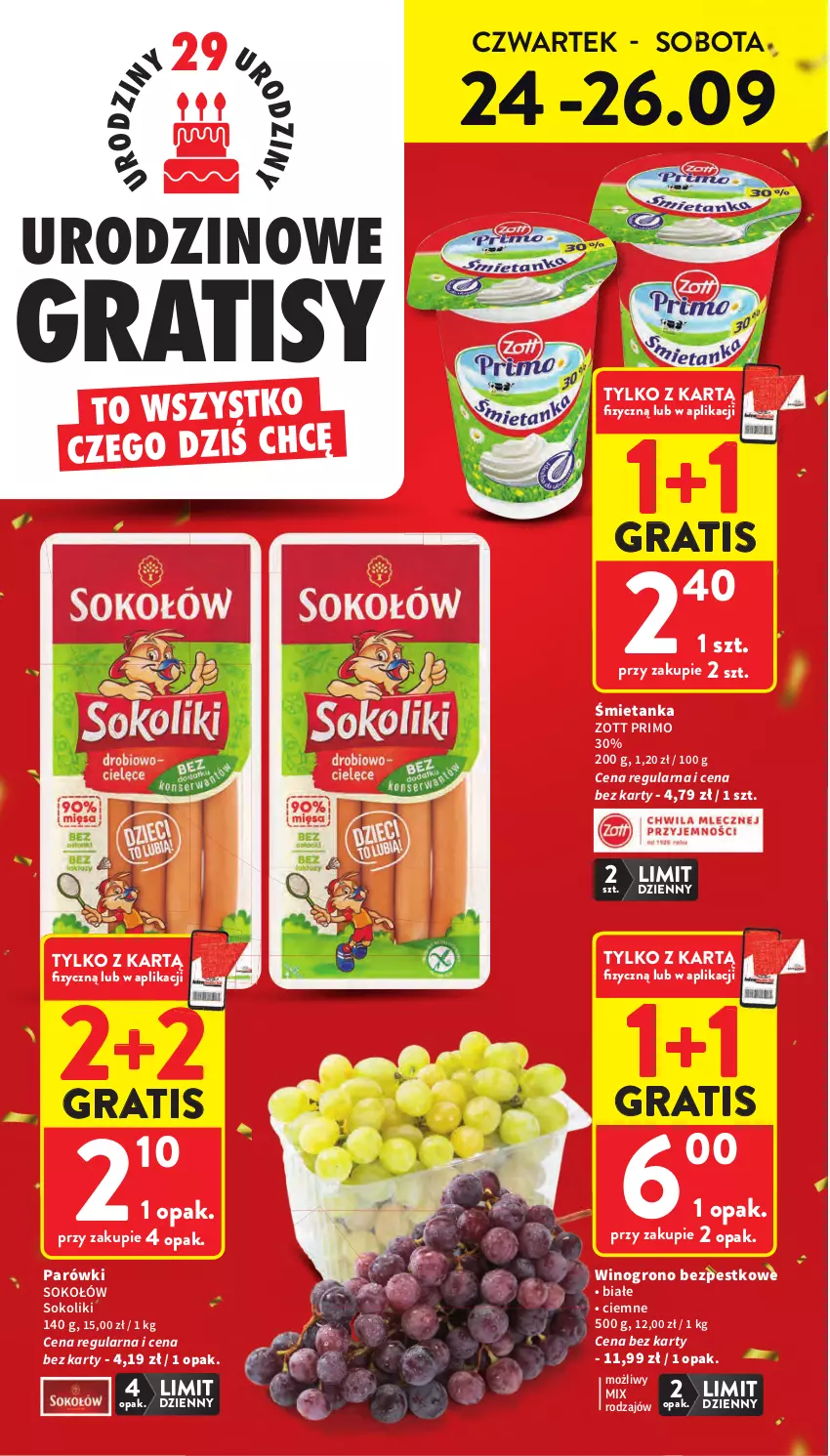 Gazetka promocyjna Intermarche - Gazetka promocyjna - ważna 24.09 do 30.09.2026 - strona 2 - produkty: Gra, Parówki, Sok, Sokołów, Wino, Zott, Zott Primo
