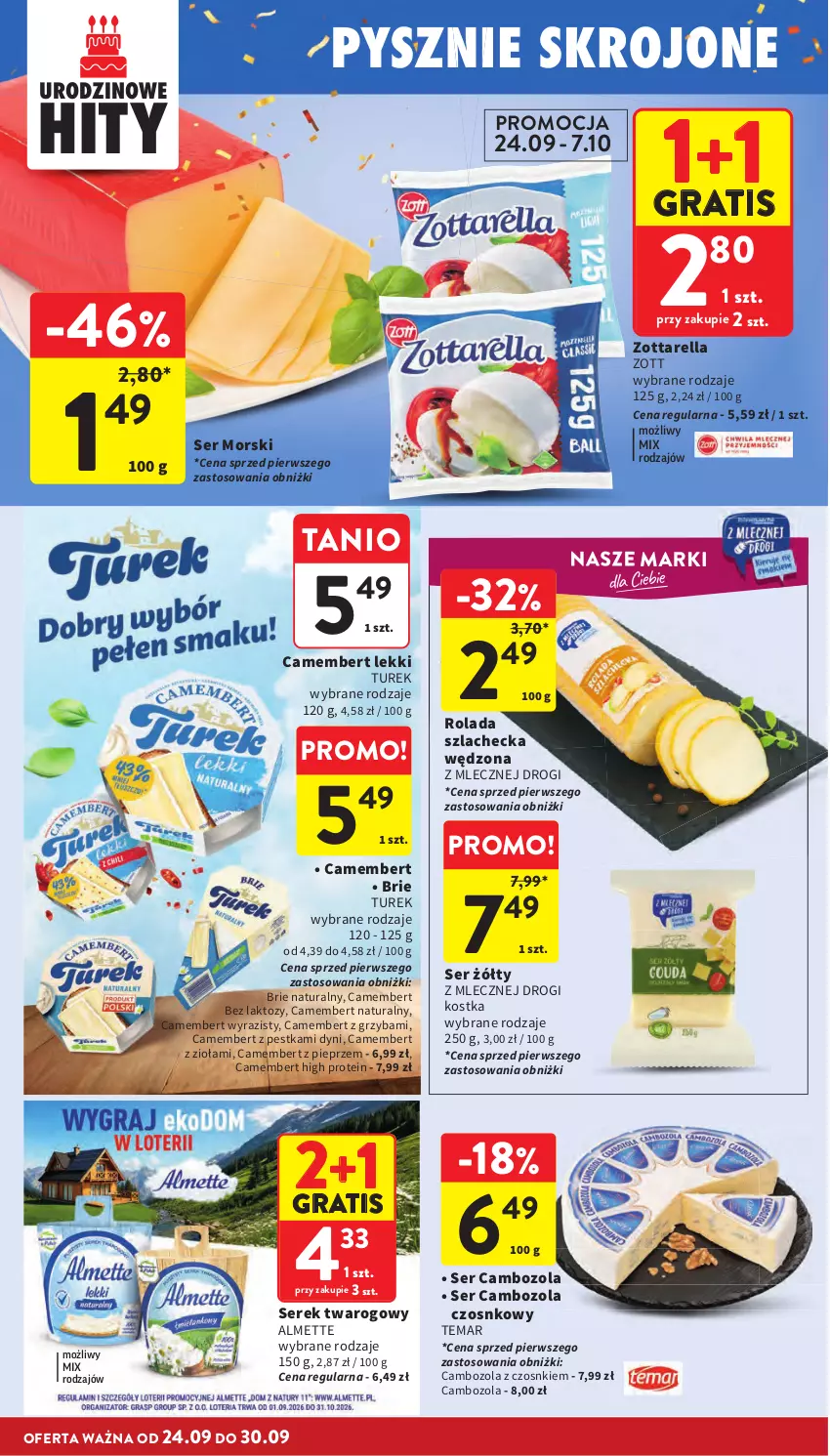 Gazetka promocyjna Intermarche - Gazetka promocyjna - ważna 24.09 do 30.09.2026 - strona 24 - produkty: Almette, Brie, Camembert, Gra, Pieprz, Rolada, Ser, Serek, Serek twarogowy, Zott, Zottarella