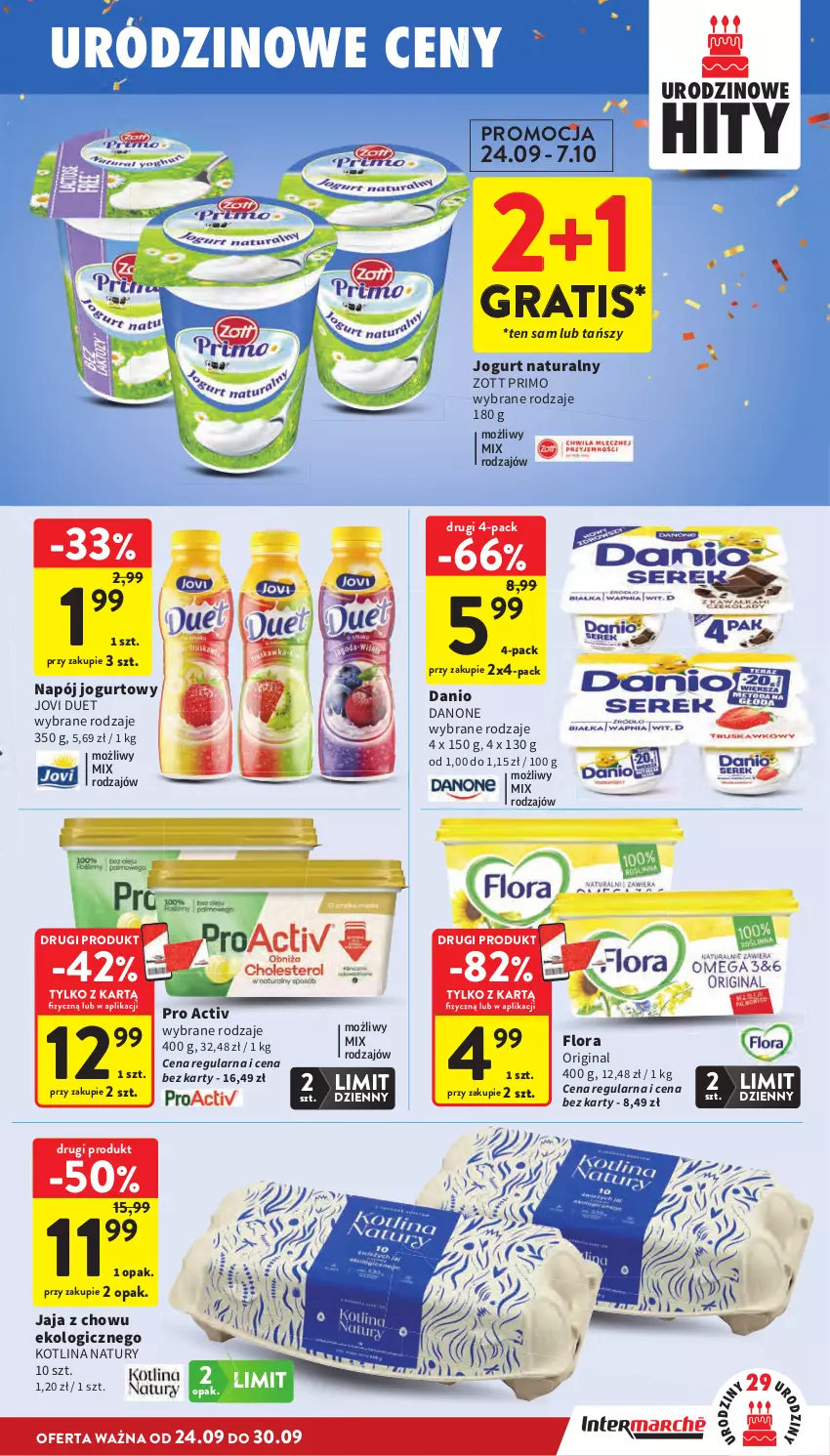 Gazetka promocyjna Intermarche - Gazetka promocyjna - ważna 24.09 do 30.09.2026 - strona 25 - produkty: Danio, Danone, Flora, Gin, Gra, Jaja, Jogurt, Jogurt naturalny, Kotlin, Napój, Napój jogurtowy, Zott, Zott Primo