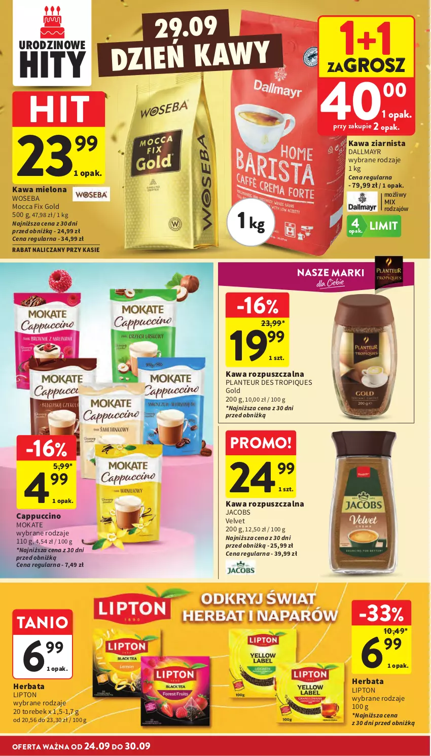 Gazetka promocyjna Intermarche - Gazetka promocyjna - ważna 24.09 do 30.09.2026 - strona 28 - produkty: Cappuccino, Dallmayr, Herbata, Jacobs, Jacobs Velvet, Kawa, Kawa mielona, Kawa rozpuszczalna, Kawa ziarnista, Lipton, Mocca Fix Gold, Velvet, Woseba