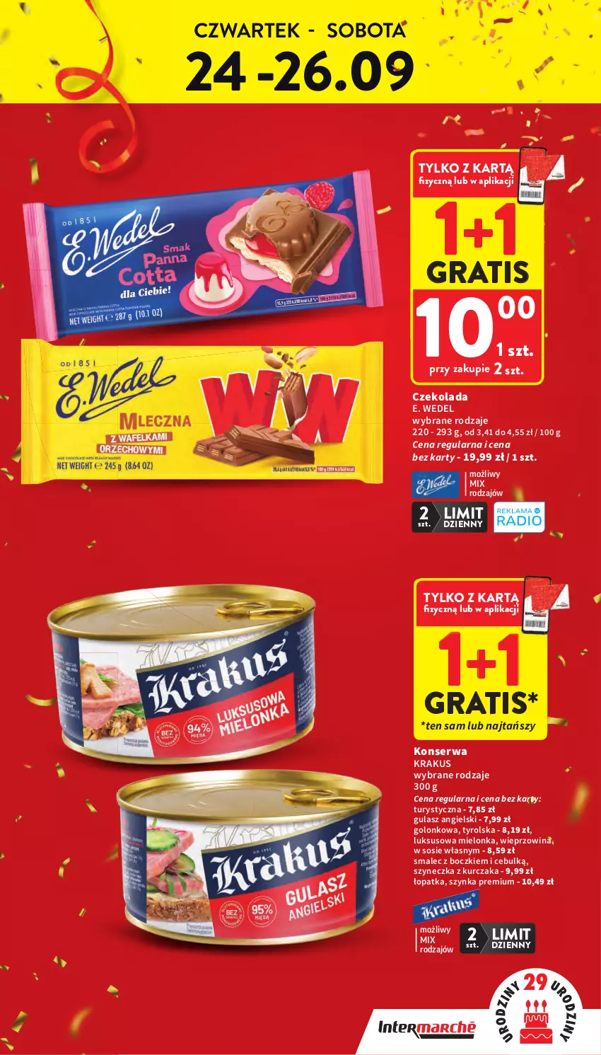 Gazetka promocyjna Intermarche - Gazetka promocyjna - ważna 24.09 do 30.09.2026 - strona 3 - produkty: Czekolada, E. Wedel, Gra, Krakus, Kurczak, Ser, Smalec, Sos, Szynka, Szynka premium, Wieprzowina