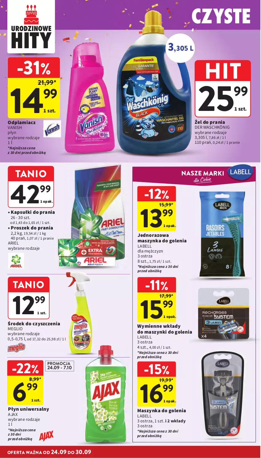Gazetka promocyjna Intermarche - Gazetka promocyjna - ważna 24.09 do 30.09.2026 - strona 42 - produkty: Ajax, Ariel, Bell, Kapsułki do prania, König, Maszynka, Maszynka do golenia, Odplamiacz, Proszek do prania, Szynka, Vanish