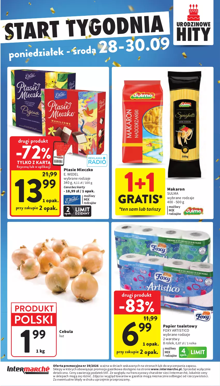 Gazetka promocyjna Intermarche - Gazetka promocyjna - ważna 24.09 do 30.09.2026 - strona 47 - produkty: Cebula, E. Wedel, Foxy, Gra, Makaron, Mleczko, Papier, Papier toaletowy, Ptasie mleczko
