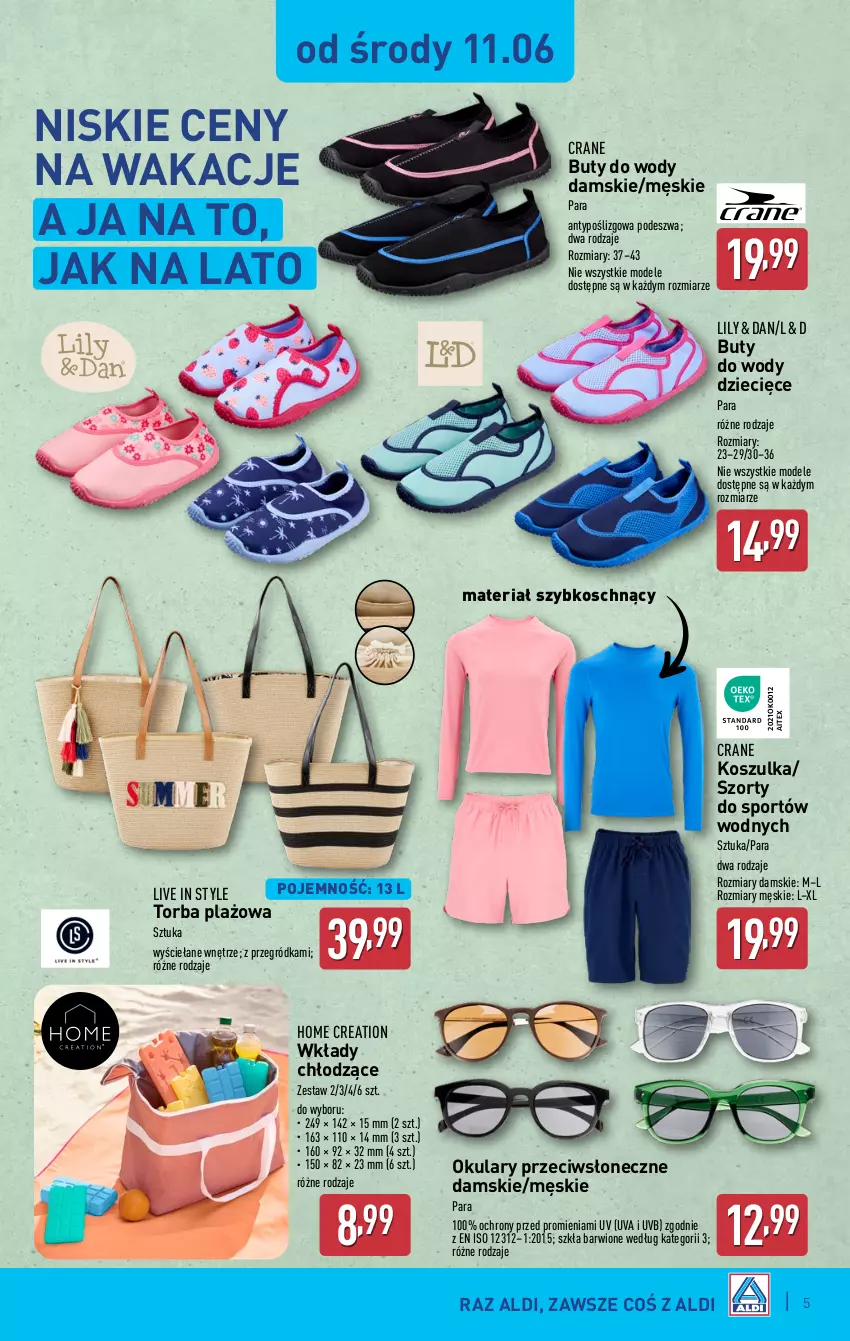 Gazetka promocyjna Aldi - Artykuły przemysłowe i tekstylia - ważna 11.06 do 14.06.2025 - strona 5 - produkty: Buty, Buty do wody, Dzieci, Kosz, Koszulka, Por, Sport, Szorty, Torba
