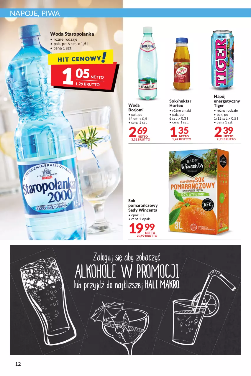 Gazetka promocyjna Makro - [Oferta promocyjna] Artykuły spożywcze i przemysłowe - ważna 27.12.2021 do 05.01.2022 - strona 12 - produkty: Hortex, Napój, Napój energetyczny, Napoje, Nektar, Piwa, Sok, Sok pomarańczowy, Staropolanka, Tiger, Woda