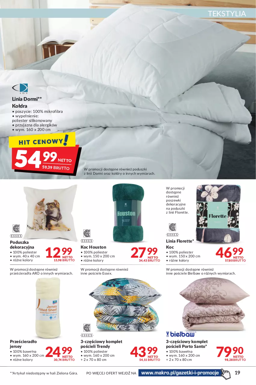 Gazetka promocyjna Makro - [Oferta promocyjna] Artykuły spożywcze i przemysłowe - ważna 27.12.2021 do 05.01.2022 - strona 19 - produkty: Koc, Kołdra, Komplet pościeli, Poduszka, Poduszka dekoracyjna, Por, Pościel, Prześcieradło, Wełna