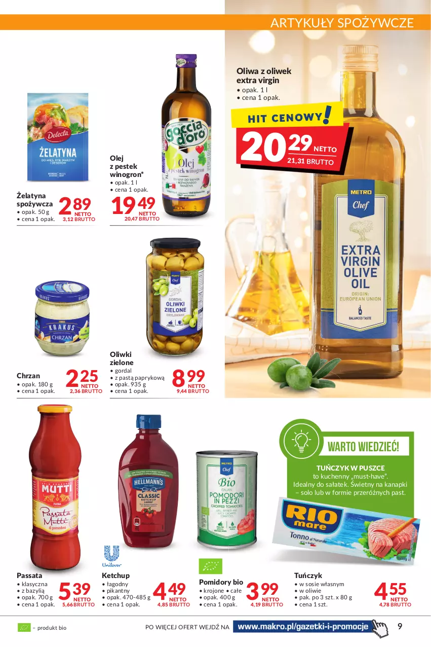 Gazetka promocyjna Makro - [Oferta promocyjna] Artykuły spożywcze i przemysłowe - ważna 27.12.2021 do 05.01.2022 - strona 9 - produkty: Artykuły spożywcze, Bazyl, Chrzan, Gin, Ketchup, Mus, Olej, Oliwa z oliwek, Oliwki, Oliwki zielone, Pomidory, Sałat, Sos, Stek, Tuńczyk, Wino