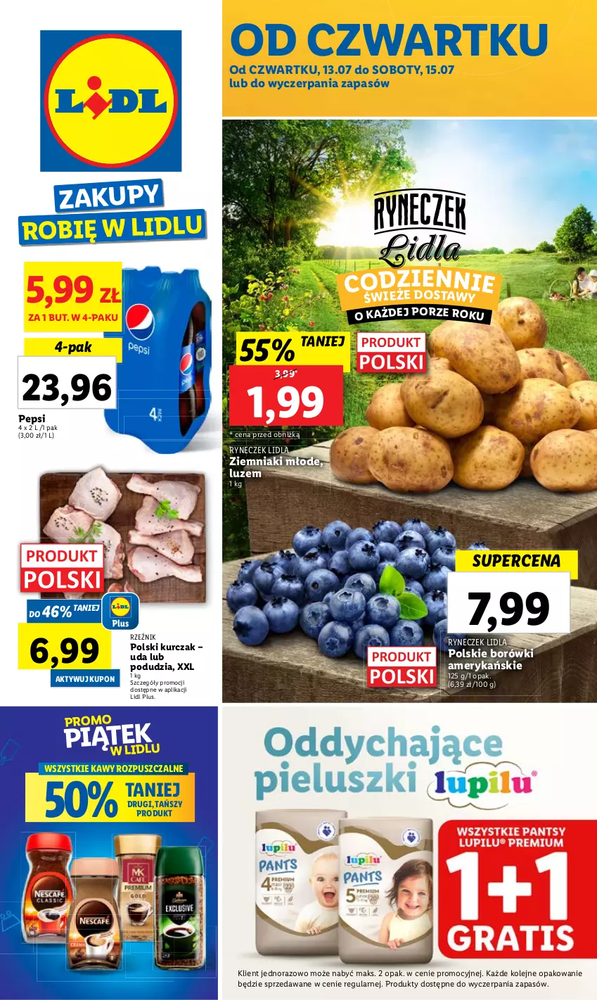 Gazetka promocyjna Lidl - GAZETKA - ważna 13.07 do 15.07.2023 - strona 1 - produkty: Kurczak, Olej, Pepsi, Por, Ziemniaki