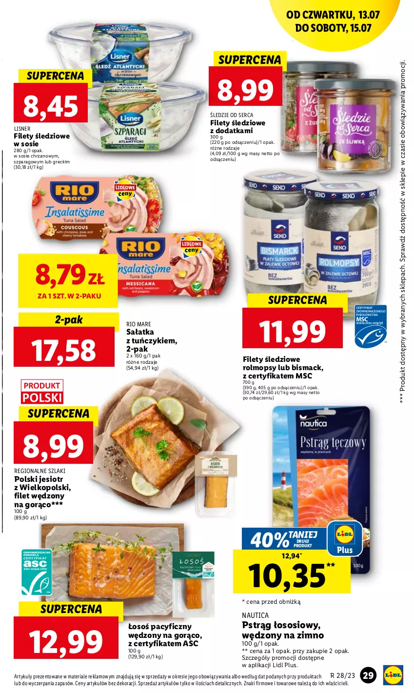 Gazetka promocyjna Lidl - GAZETKA - ważna 13.07 do 15.07.2023 - strona 43 - produkty: Chrzan, Lisner, Mop, Pstrąg, Pstrąg łososiowy, Rio Mare, Sałat, Sałatka, Ser, Sos, Tuńczyk